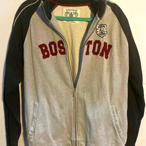 Boston Boxing Zip Jacket Medium No Boundaries Gray Black Crest Patch Sportswear - Picture 1 of 6